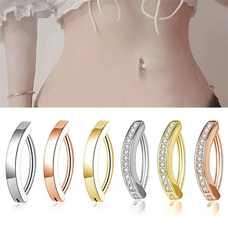Sliver Plate Navel Piercing Simple Belly Ring Gold Color Belly Button Piercing Jewelry Women Body Piercing Navel Care Ring