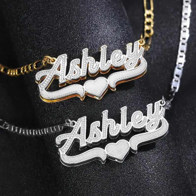 Hot Sale New Trending Gold/Silver Color Custom Name Double Plate Necklace