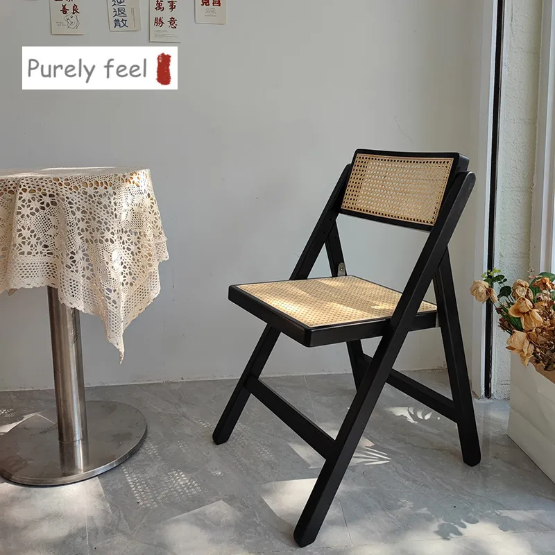 Скандинавский складной стул из ротанга твердой древесины PurelyFeel обеденный для гостиной