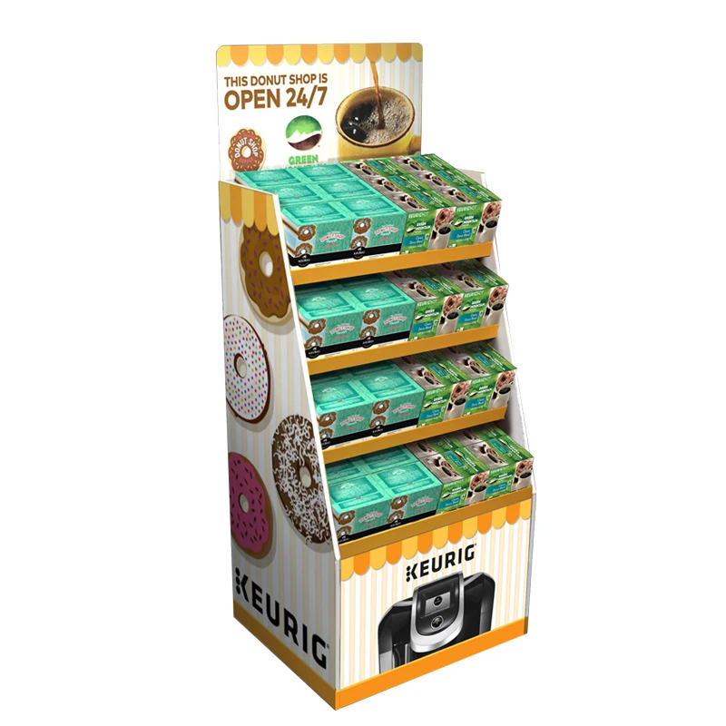 Popular cardboard display stand for Food Potato Chips Coffee Bean Chocolate Custom Retail Cardboard Floor Display Stand