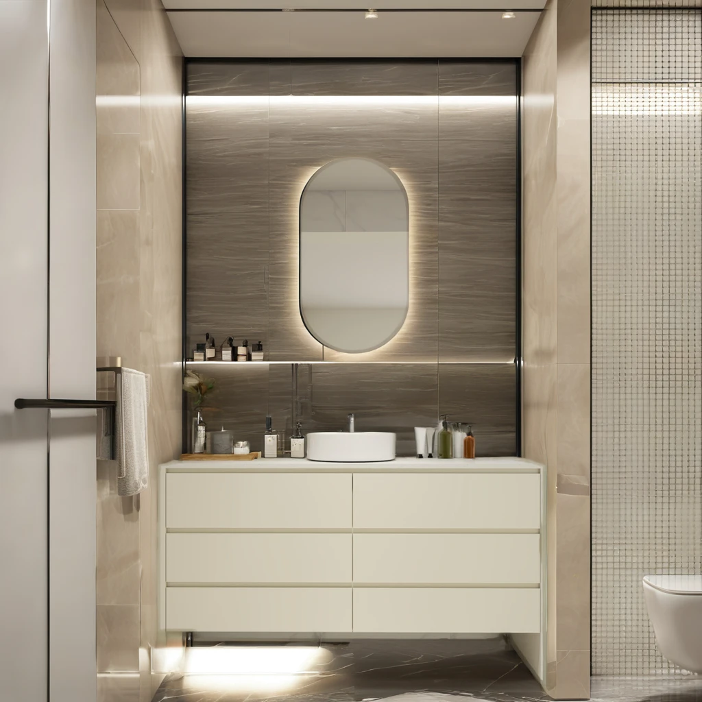 Exquisite Modern Design Bathroom Cabinet with LED Mirror and Wash Basin Wood Material for Home or Hotel Use