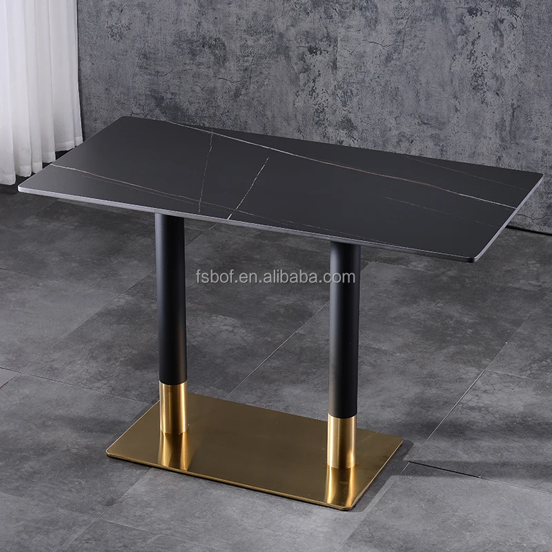 High quality Slate stone dining table restaurant furniture modern golden base marble table top  fashion coffee tea table