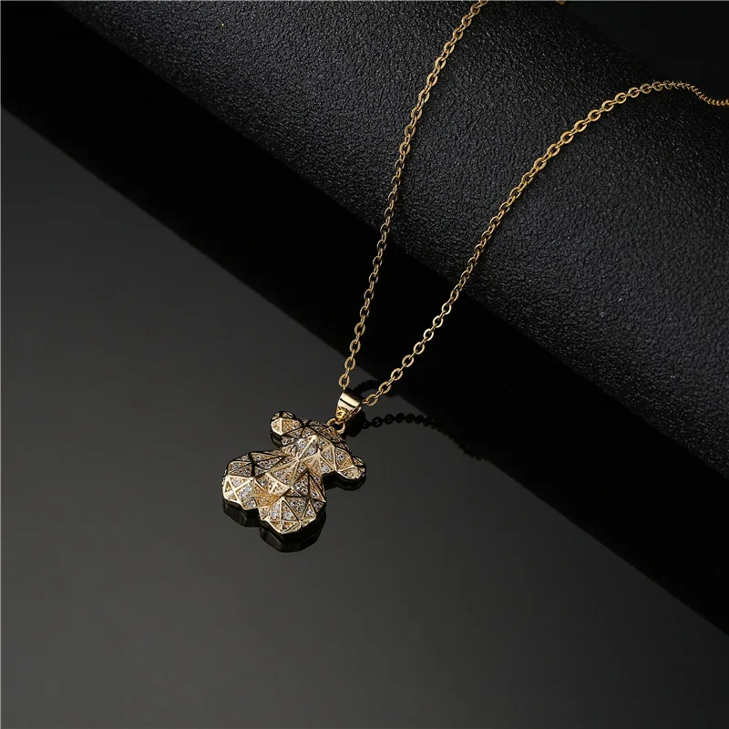 Custom 18K Gold Plated Teddy Bear Pendant Cubic Zircon 45+5cm O-shape Chain Pendant Necklace