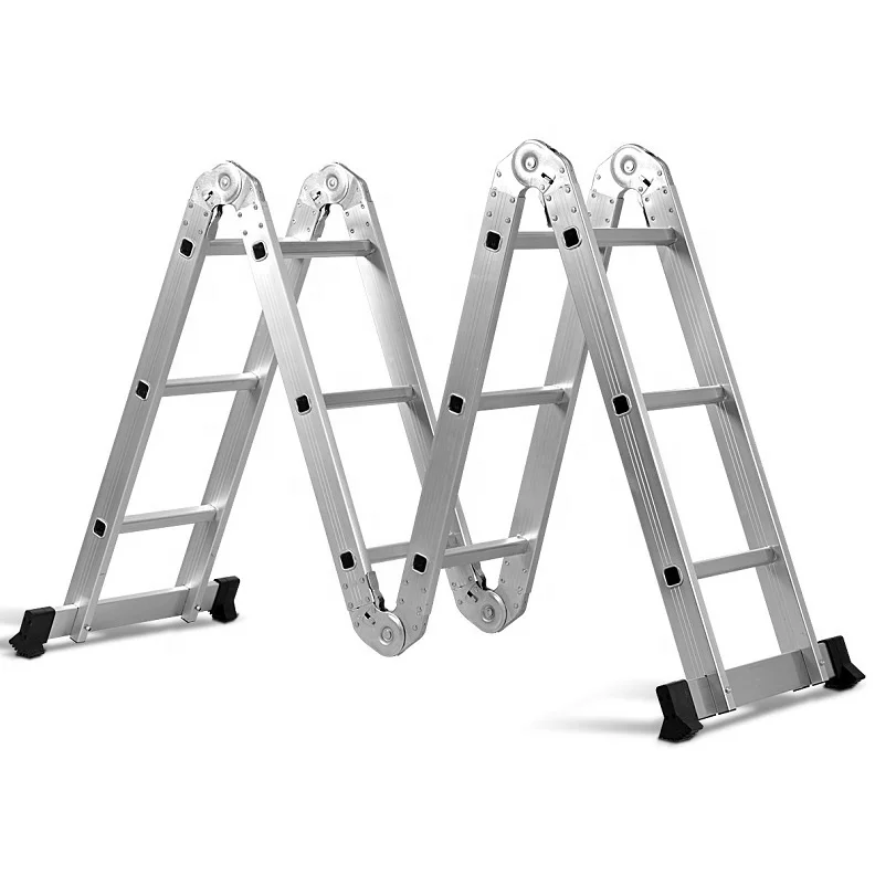 Aluminum 12 Step Multi Purpose Folding Ladder Scaffold Platform Shelf Aluminum step ladder durable and light weight