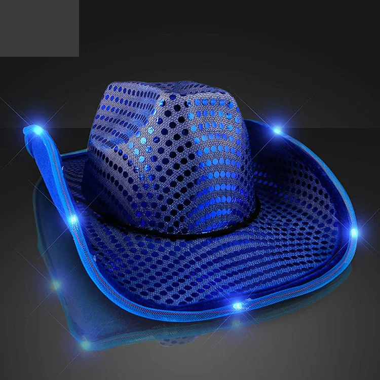 Flashing Adults Kids Men Cowboy Hat Led Light Up Fitted Black