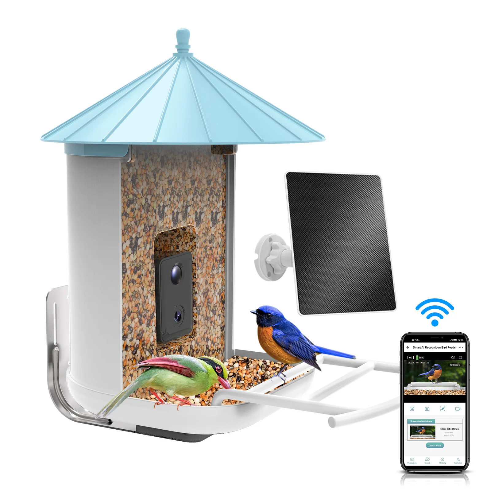 AI Recognize Bird Species Outdoor Wildlife Hummingbird Wifi Camera Capture Pictures Photos Video Smart Bird Feeder for Garden