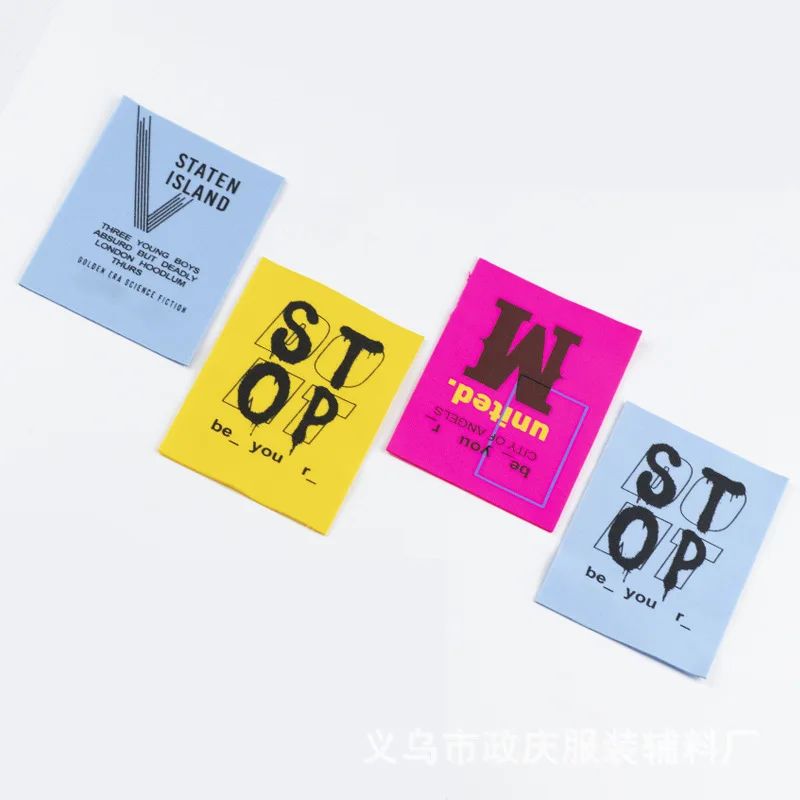 Custom printed brand logo clothes labels tags woven sewn in garment neck labels for clothing