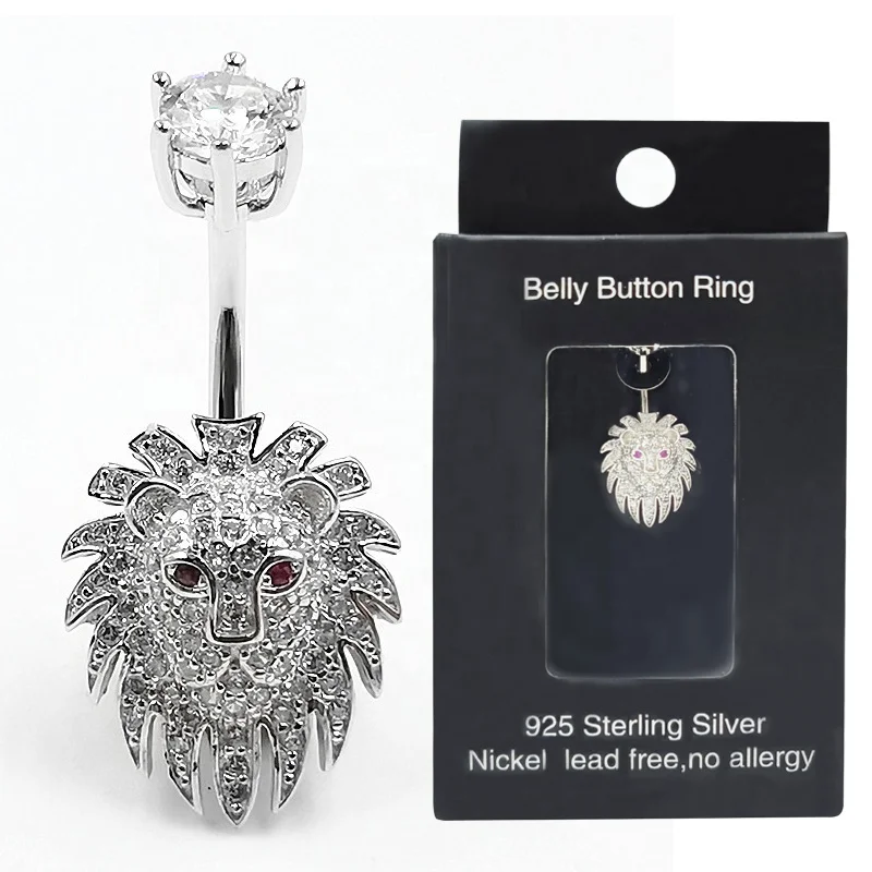 Animal Lion  Design Belly Button Ring 925 Sterling Silver  Navel Rings Body Piercing Jewelry