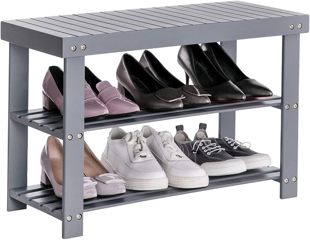 3 Tier Bamboo Shoe Rack Bench - Sturdy Organizer Holds up to 300lbs for Entryway Bedroom Living Room Shoe Organizer Shelf