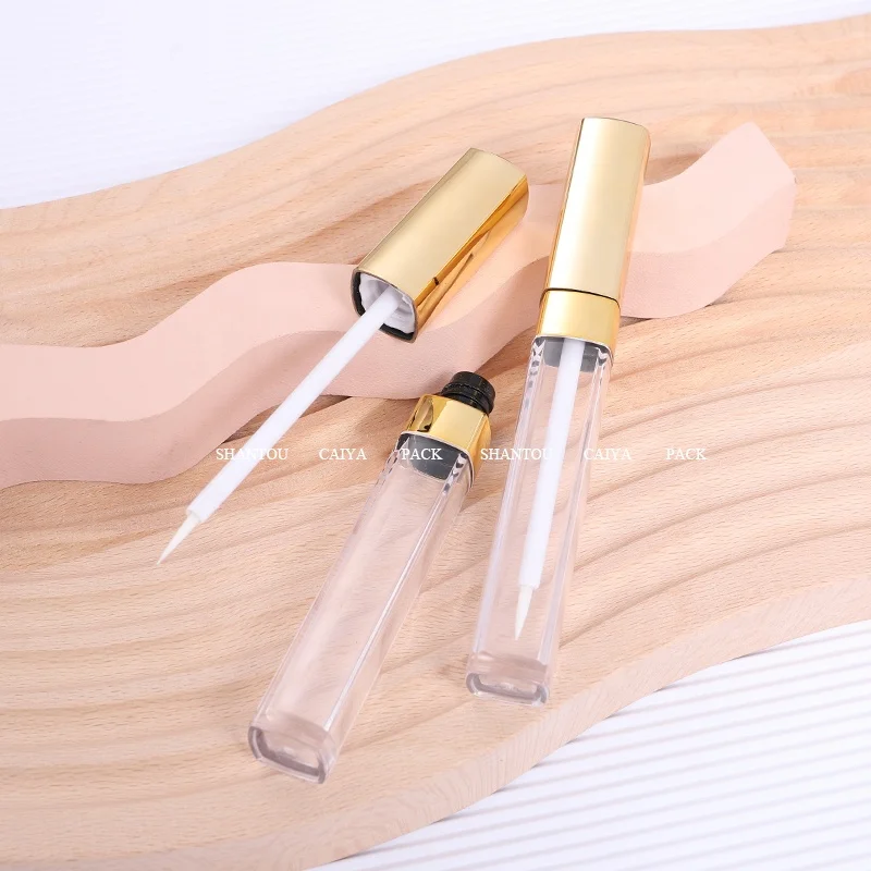 7ml Wholesale Cosmetic packaging manufacturer clear frost gold empty eyeliner tubes plastic slim square eyelashes containers
