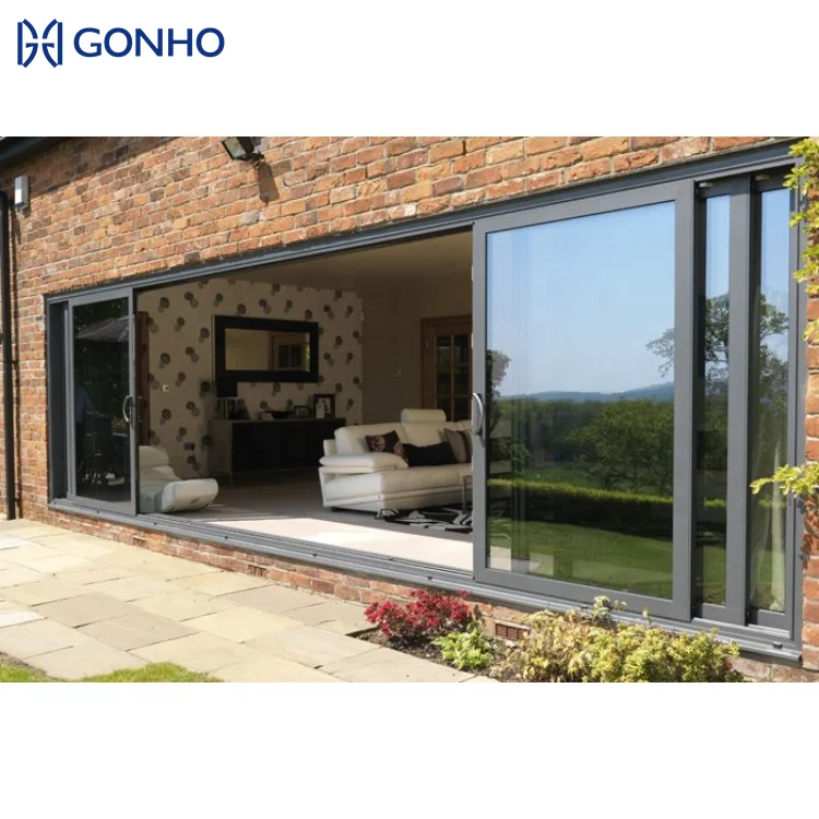 GONHO Electronic Automatic Slide Door Entrance Inductive Remote Control Lock Aluminum Sliding Glass Door