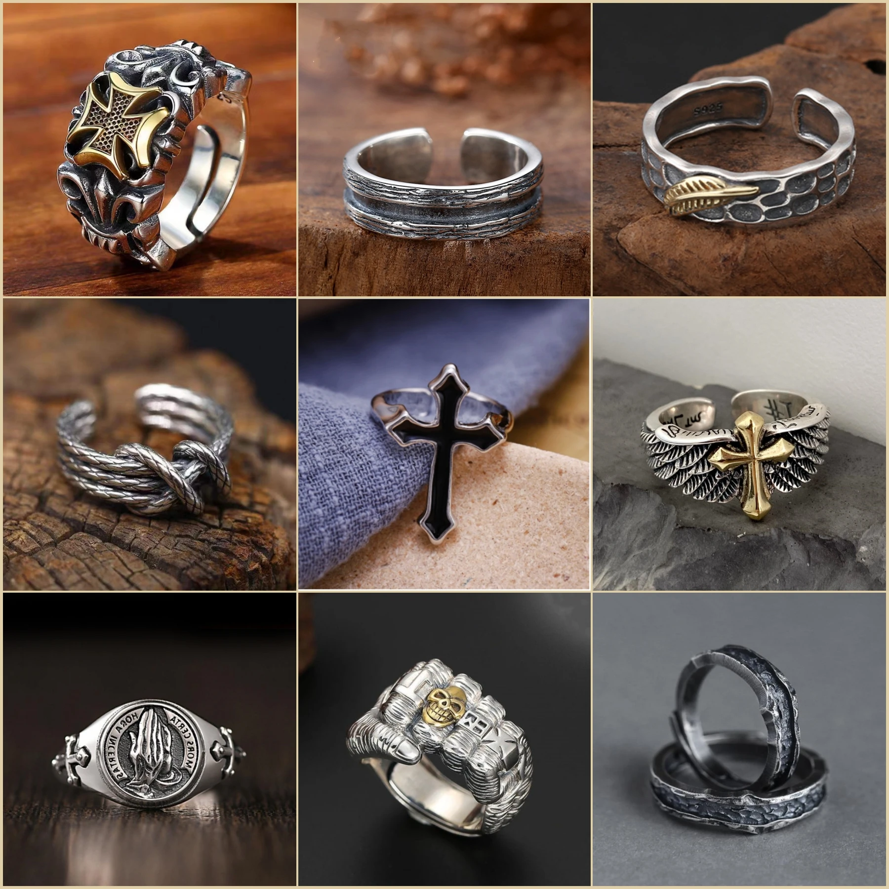 Hip Hop Retro Silver Classic Design Religious Faith Band Ring Adjustable Luxury Vintage Silver Cross Wrap Finger Ring For Man