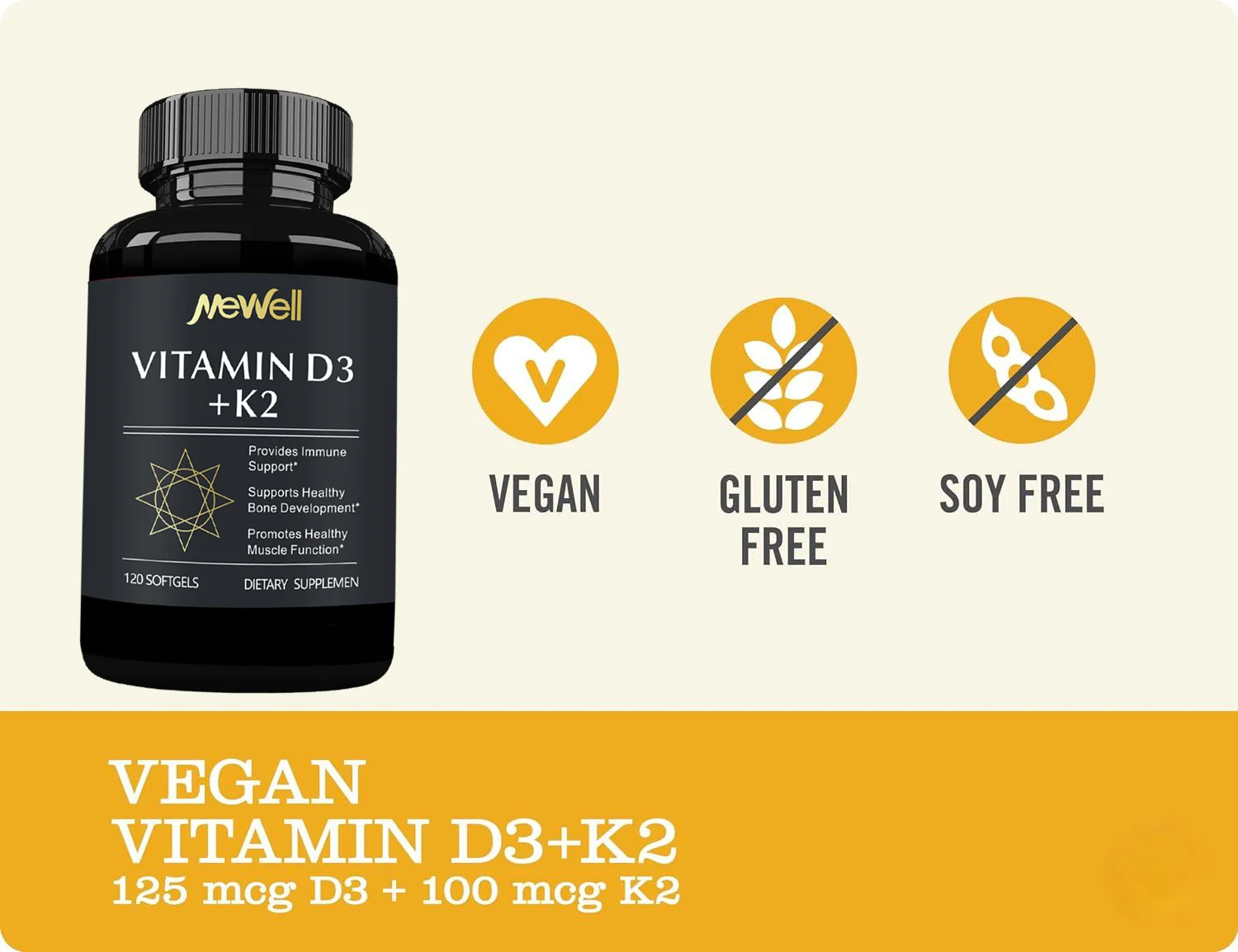 High Quality OEM/ODM VITAMIN D3+K2,Immune Support,Supports Healthy Bone Development,Promotes Healthy Muscle Function