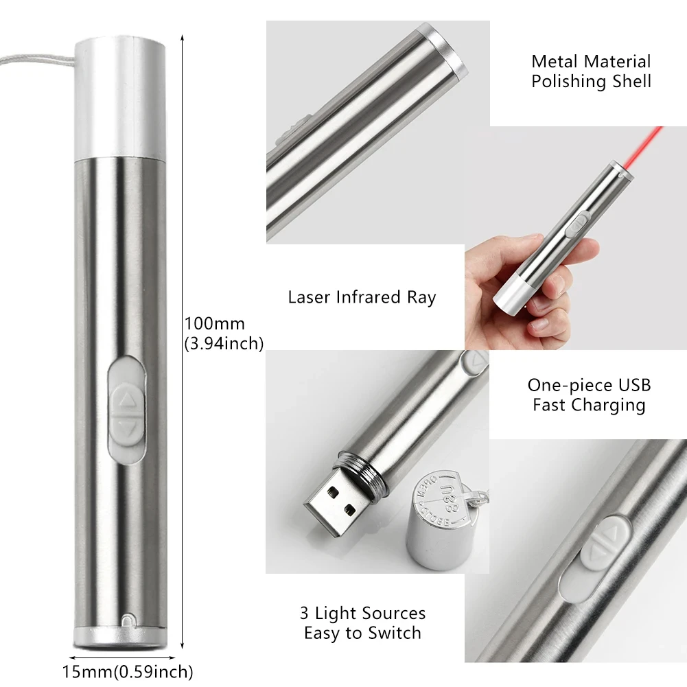 Long Range Teaching Cat Presentation Pen Multi-Mode USB Rechargeable Pet Dogs Kitten Toy Red Light Laser Pointer