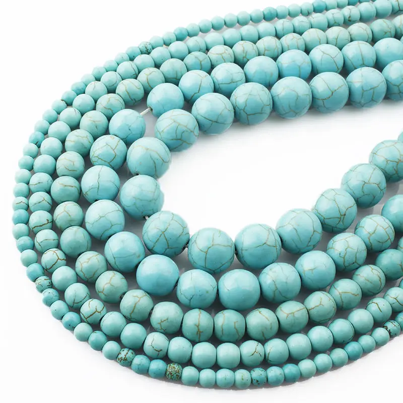 High Quality Round Blue Turquoise Beads Strand 6/8/10mm Red Turquoise Howlite Gemstone Strands Beads  for Jewelry Making