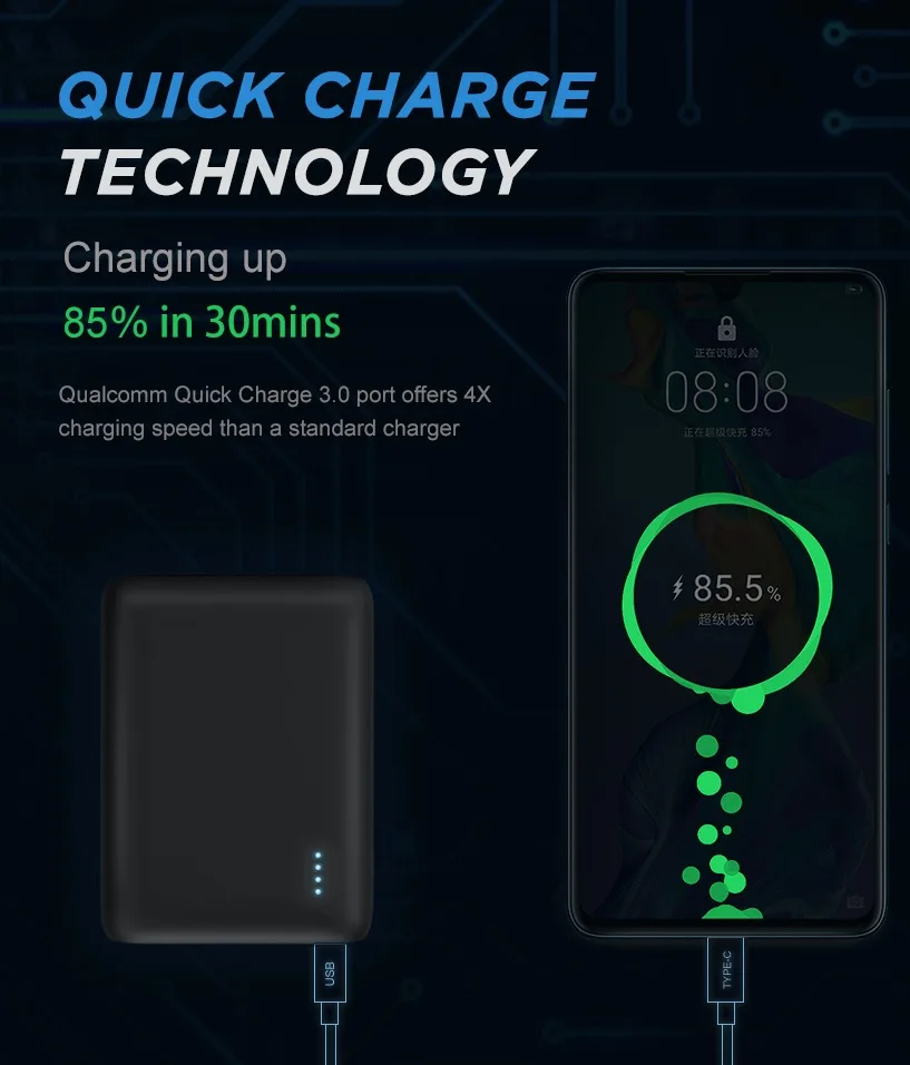  Портативное зарядное устройство USB C блок питания 3 0 аккумулятор 10000 мАч PD 18 Вт ультратонкий мобильный внешний для быстрой