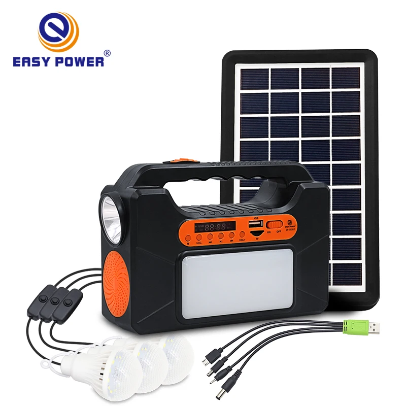 Easy Power EP-393BT solar lighting system kit solar energy rechargeable light with Radio and MP3 player USB Phone Charging