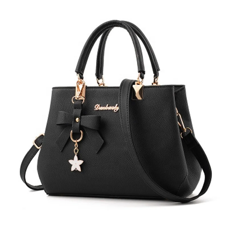 wholesale fashion women PU leather blue shoulder bag with zipper pockets flower tassel