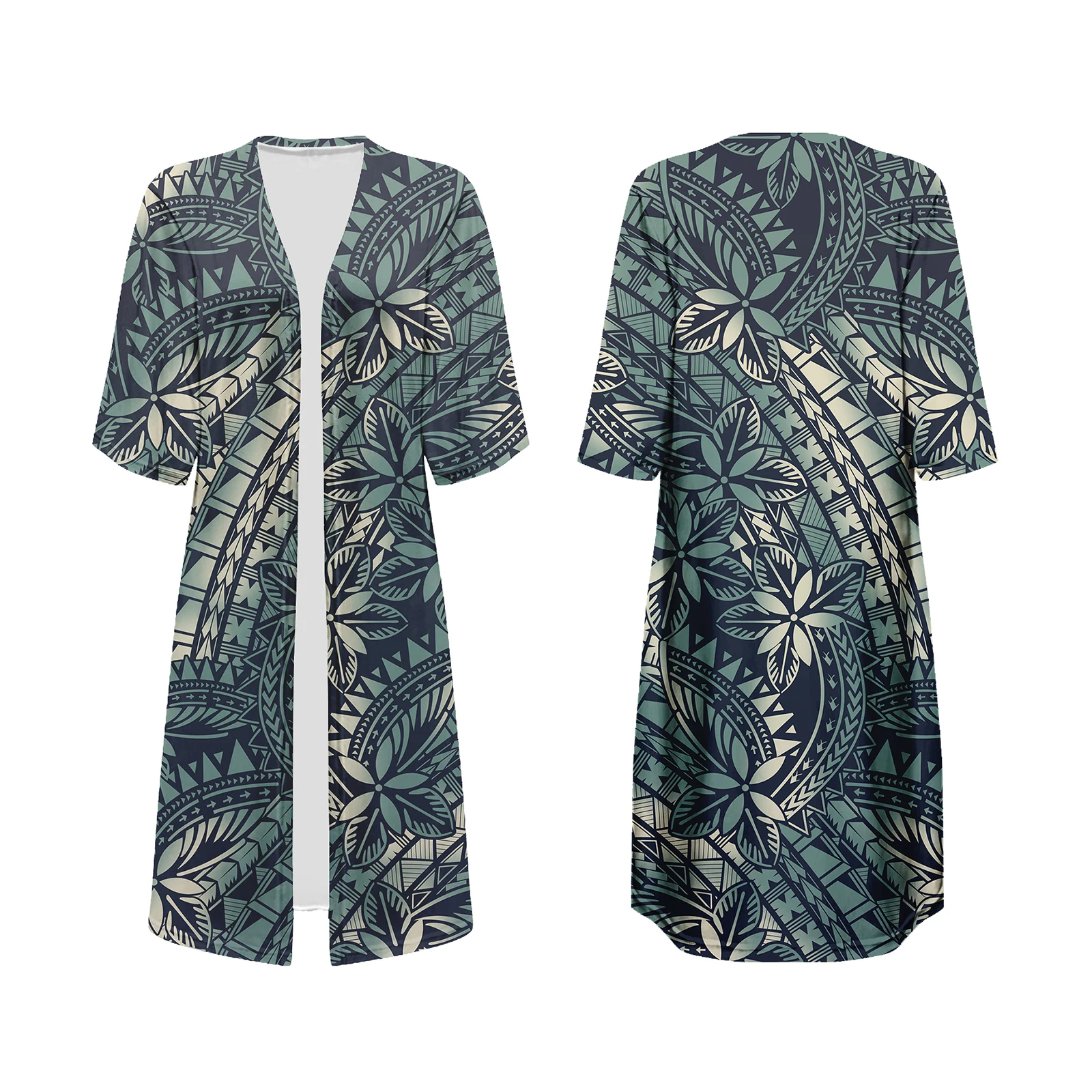 Women Beach Kimono Cover Up Polynesian Tribal Samoan Kimono Cardigan Custom Half Sleeves Casual Ladies Long Coat Jacket