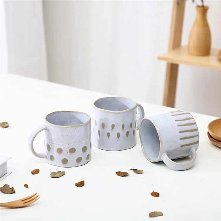 China Factory exquisite porcelain mug stripe point relief hotel breakfast Ceramic tea milk coffee mug cup with logo
