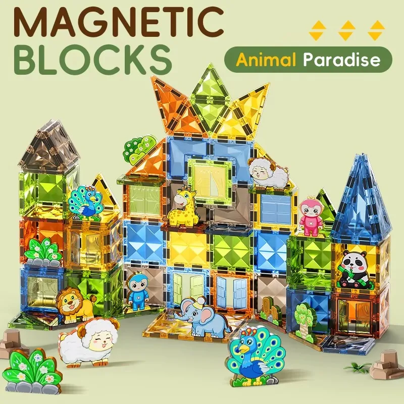 High Quality  Diamond Sequin Magnetic Building Block Toys Sets Zoological Park DIY Assembly Toy Magnetic 3D Puzzle Blocks Toy
