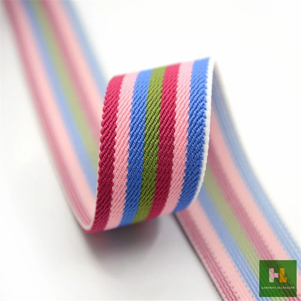 Высококачественная цветная эластичная лента в полоску из жаккарда, 1 дюйм