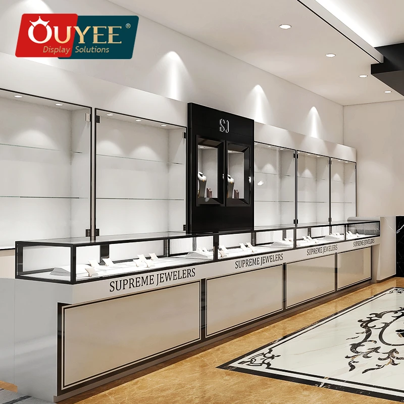 3D Jewellery Shop Interior Design Unique Stainless Steel Jewelry Displays Counter Luxury Wall Glass Showcase Display For Jewel