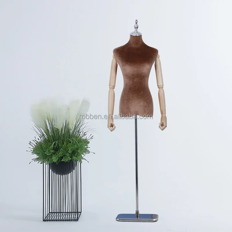 Luxury Black Velvet Wedding Dress Mannequin Female Mannequin Torso Dress Form with Wooden Tripod Base Stand