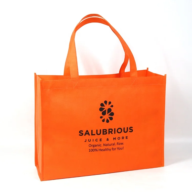 High Quality Large Orange Reusable Non-Woven Eco Grocery Bag With Print Logo Button