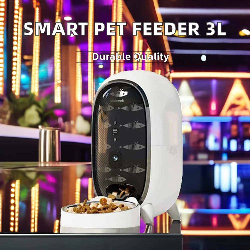 Automatic Dog Cat Feeder 3L Capacity Wifi Smart Pet Food Dispenser Stainless Steel Bowl Factory Sale Rounded Shape Made Plastic