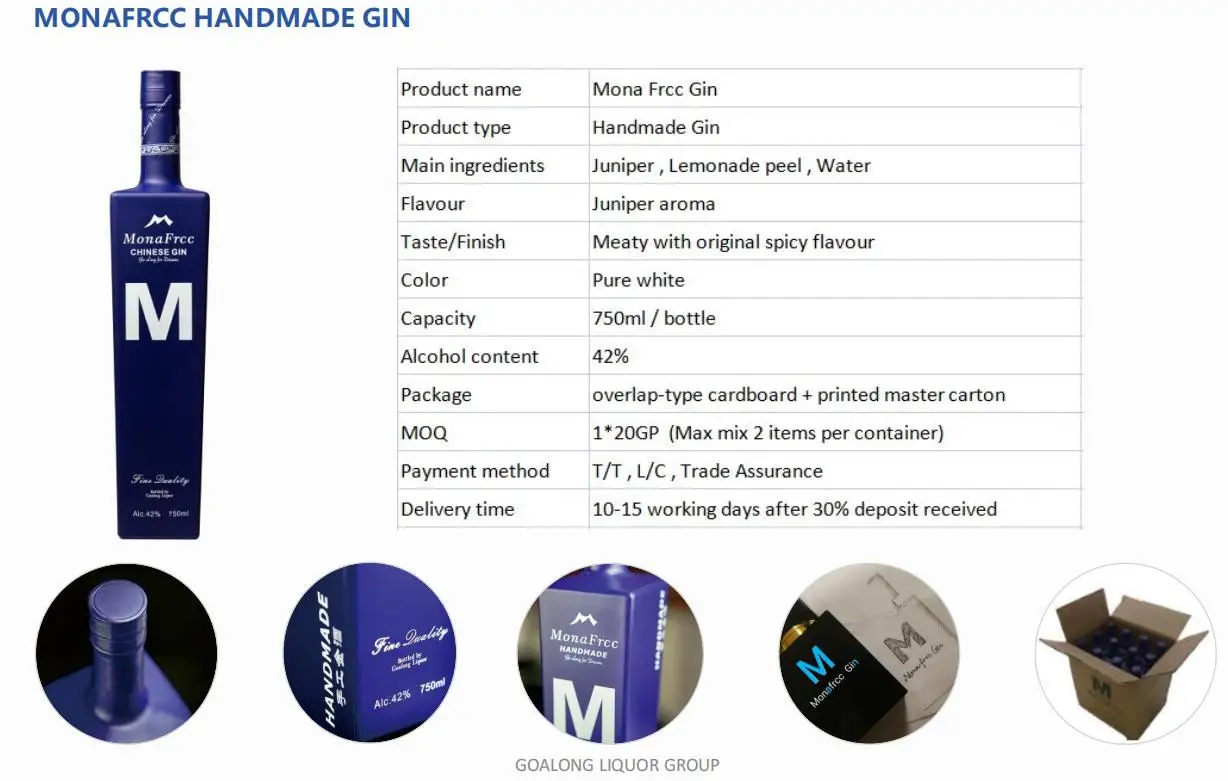 750ml 42VOL Goalong MonaFrcc London handmade gin