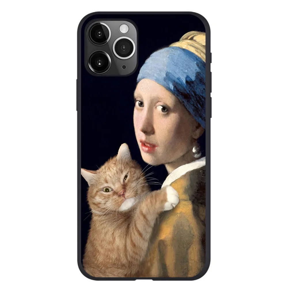 For iphone 7 8 plus X XS XR 11 13 Mini Pro Max Soft TPU Cartoon orange cat phone Case Protective Fully Cover Shell
