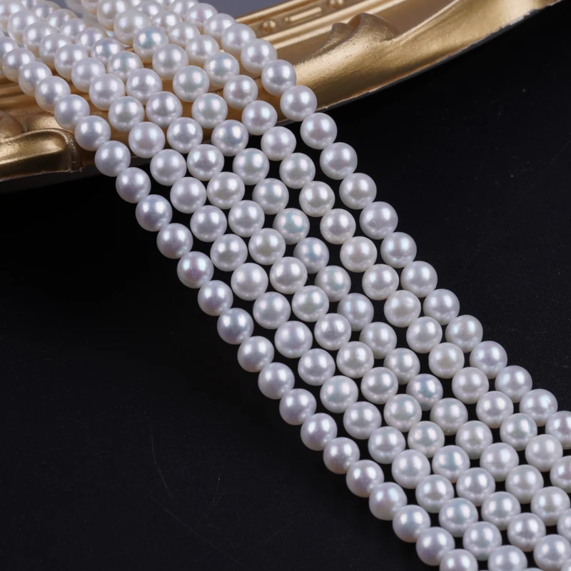 5-6mm AAA Natural White Loose Real Fresh Water Round Pearl Beads Strand for jewelry making