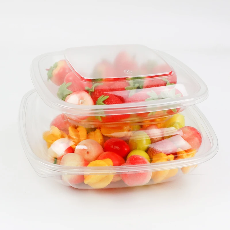 24 32 48Oz Plastic Rectangle Transparent Salad Bowl For Restaurant Square Plastic Salad Bowl Takeaway With Dome Lid Disposable