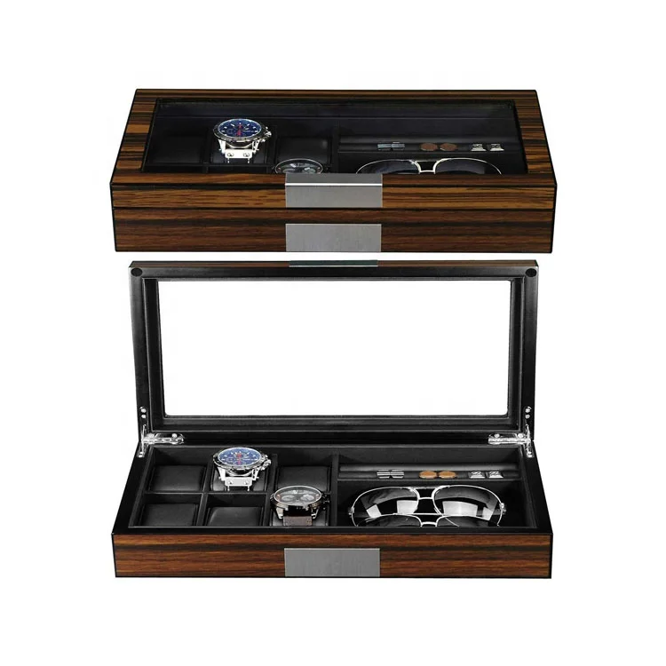 amazon OEM Custom Luxury Ebony Burl Wood Valet Watch Box Case
