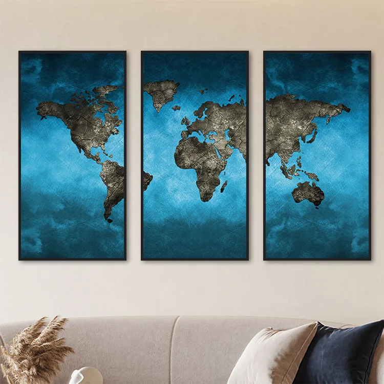Modern Wall Art 3 Panel World Map Canvas Wall Art Crystal Painting For Home Decor