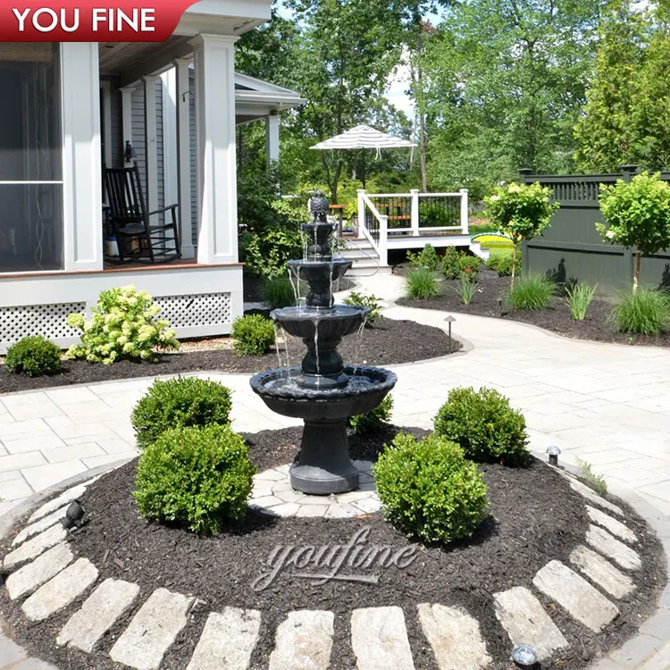 Outdoor 3 Tiers Large Antique Black Marble Water Fountain for Garden Decoration