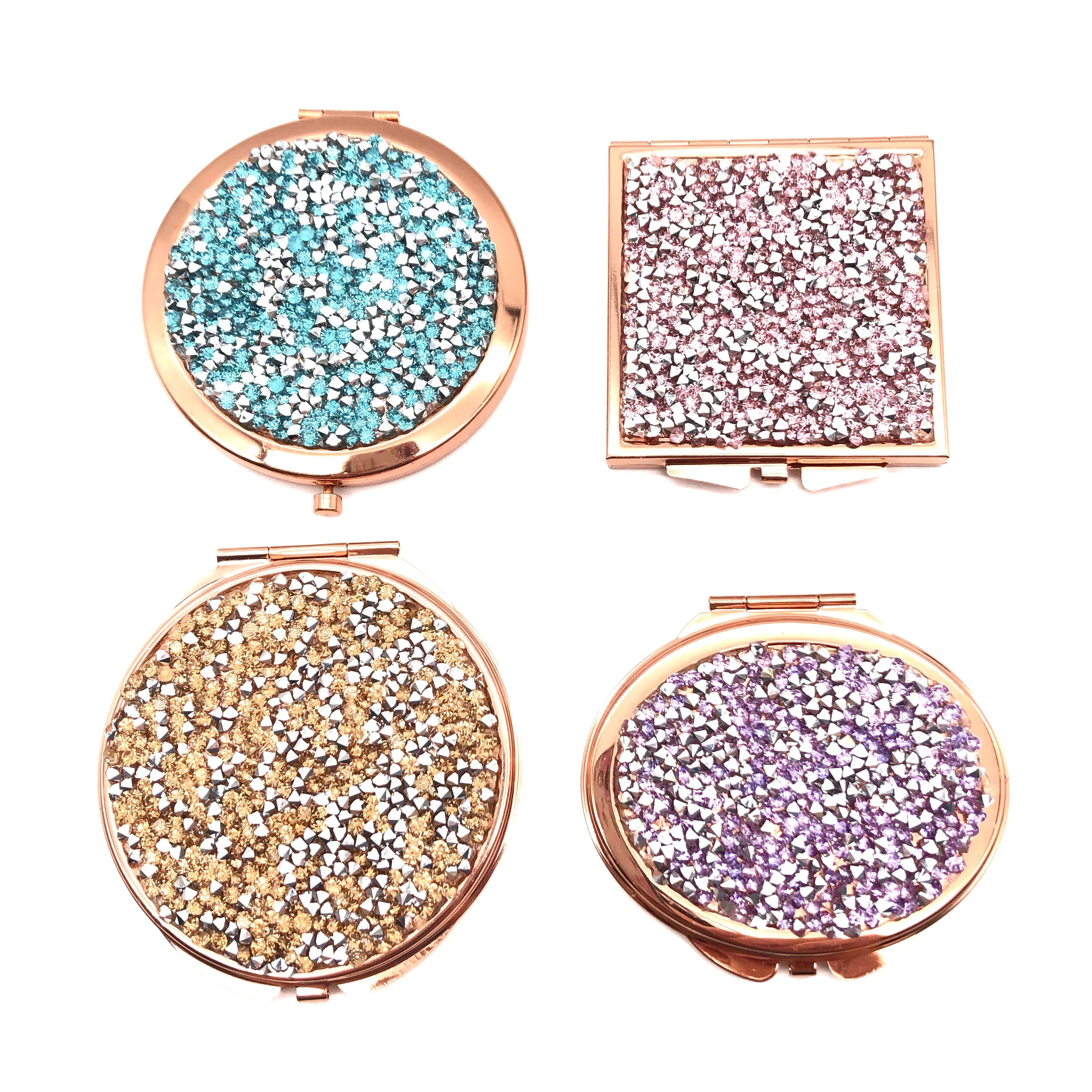 Vanity Crystal Bling Decoration Customized Rose Gold Framed Metal Cosmetic Mirror