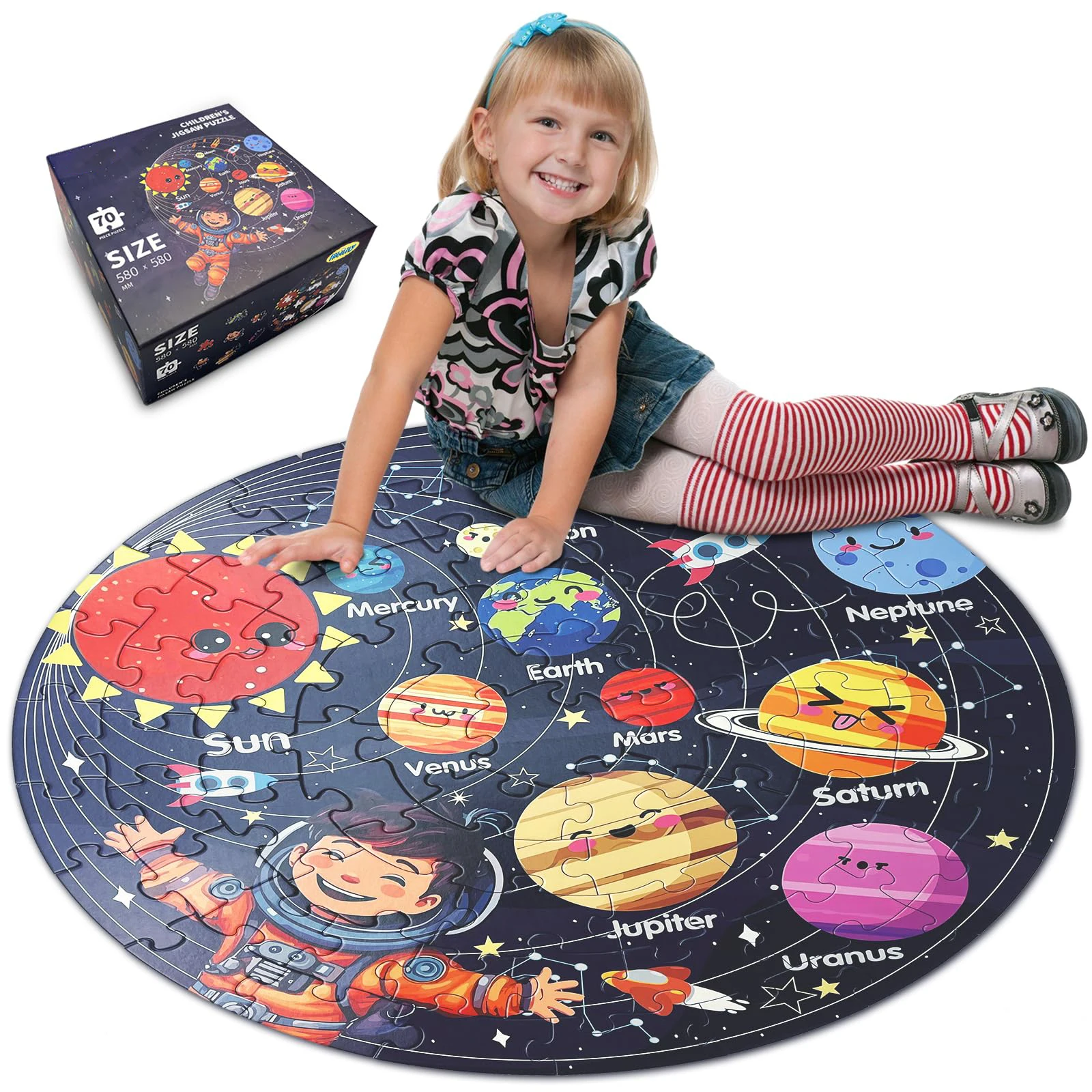 Solar System Planets Education Learning Kids Large Jigsaw Puzzles Toys Gift 70 Pieces Round Floor Puzzles