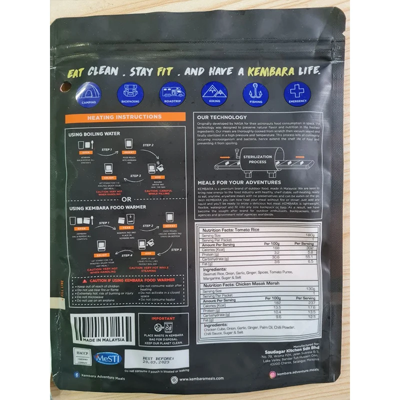 High Quality Kembara Meals Lamb Kuzi With Hujan Rice Comes with Heavy Duty Cutleries Set Includes Coconut Milk and Palm Oil