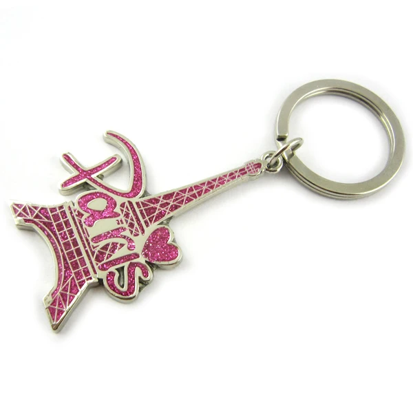 China Artigifts Souvenir Key Ring Customized Logo Keyring Tourist Glitter Eiffel Tower Key Chain Keychain Car Key Chains Metal