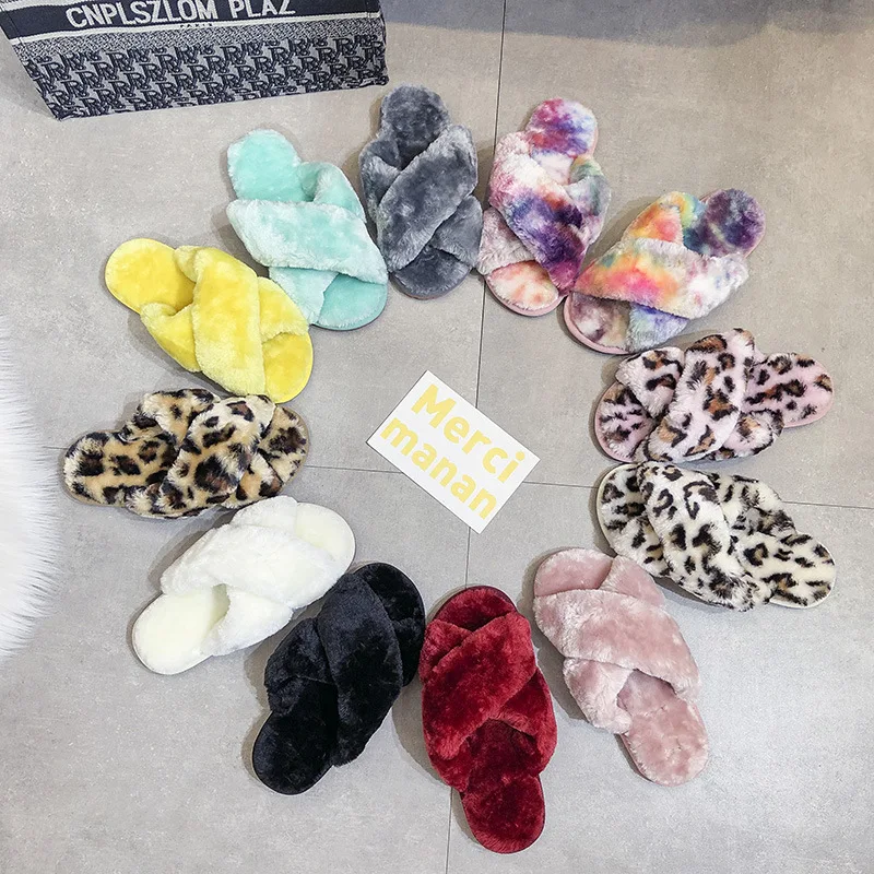 
2021 Women Fur Shoes Sandals Girls Furry Slide Flat Sandals Wholesale Ladies Slippers And Sandals 2020 