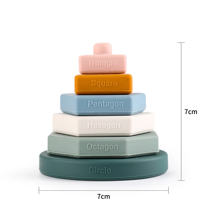 Factory direct Wholesale 6PC Learn Shapes Montessori Building Blocks Toy Stacking Baby Silicone Pile Toy Puzzle Game