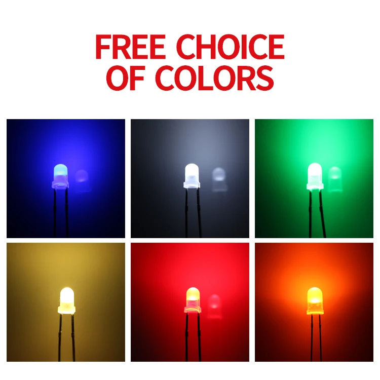 Led F3 / 3mm Round Head with side long foot fog white light red blue green yellow straight inserted led beads