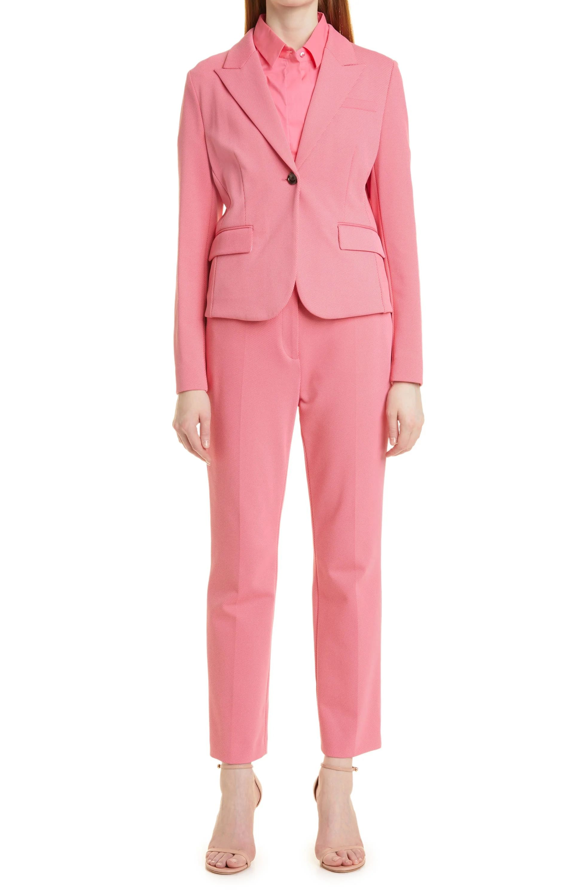 Oem Customized Manufacturer Classic High Waist Zipper Fly Side Pockets Cigarette Leg Pink Women Pants Trousers