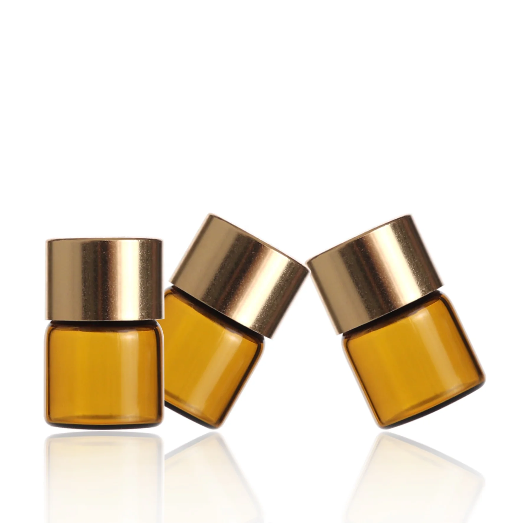 Cosmetic packaging small amber essential oil glass bottle 1ml with aluminum plastic screw cap