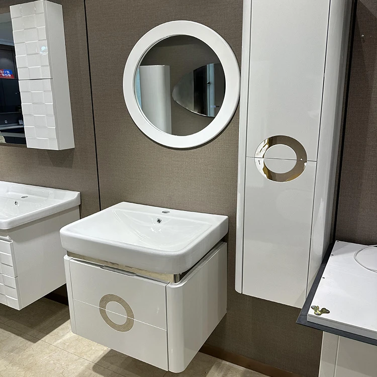 SONSILL  wholesale simple bathroom cabinet set Moroccan white bathroom vanity pvc combined type bathroom vanity light fixtures