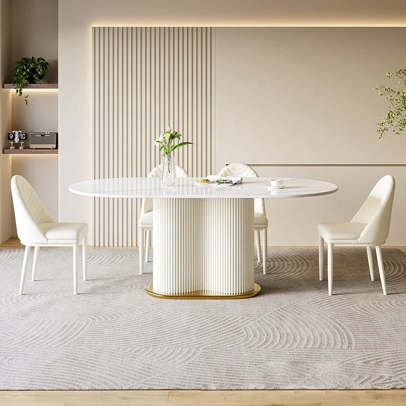 Creamy Wind Light luxury rock panel dining table and Chair combo Home Creamy white modern simple dining table set for 6 seats
