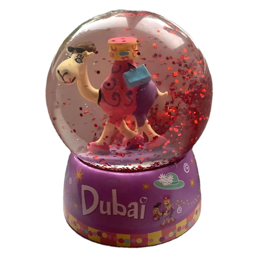 Custom tourist souvenir glass snowglobe dubai snow globe with camel