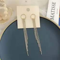 New diamond tassel earrings female simple geometric earrings S925 silver post earrings jewelry